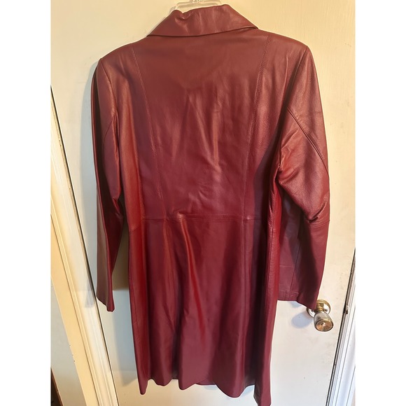 Chadwick's Burgundy Leather Trench Coat Longline Button Front Woman's Jacket M - Picture 3 of 15